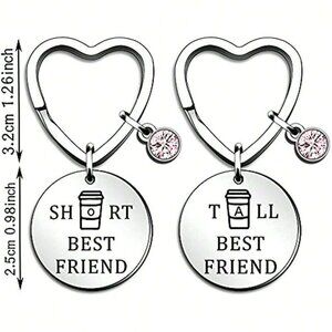 Chic Stainless Steel Best Friend Keychains, 2pcs Unisex Gift Set Valentine's Day